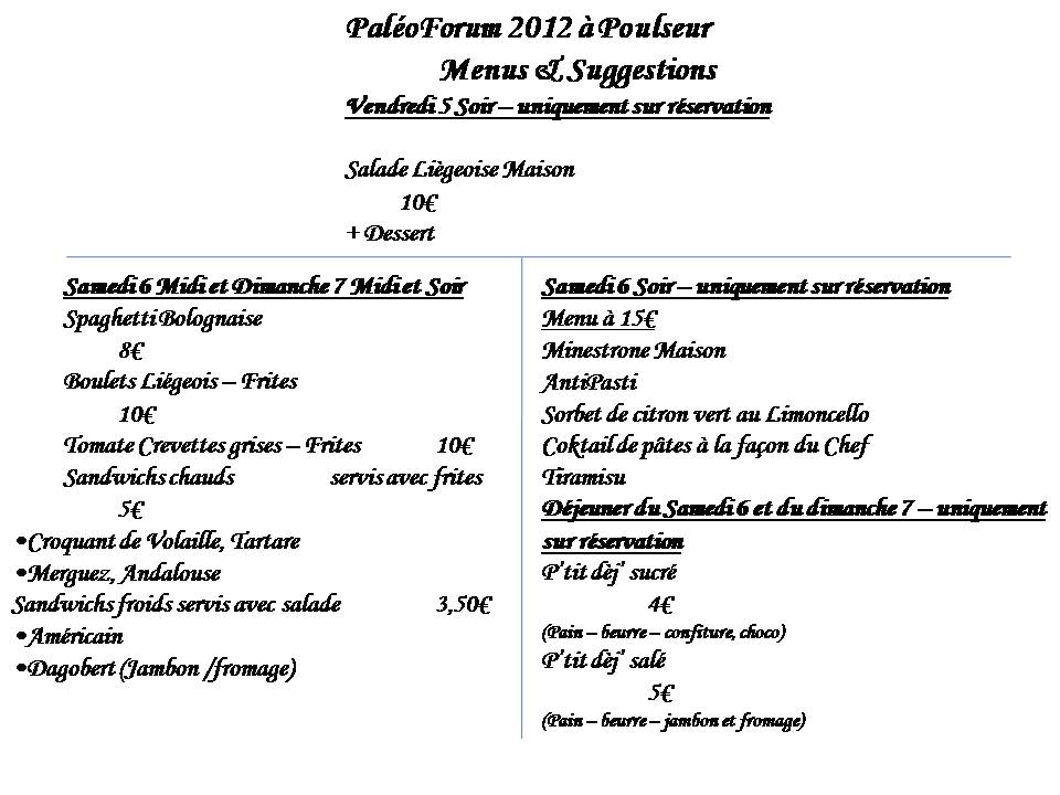 menu paleoforum poulseur 2012
